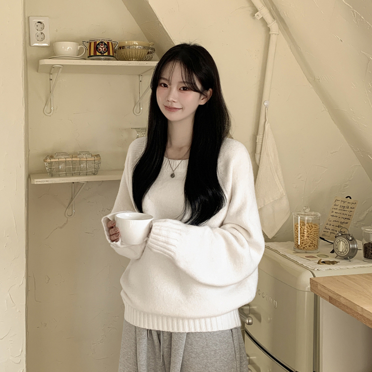 시보리 짱짱한 왕도톰 오버핏 무지 울 아방핏 라운드니트 화이트