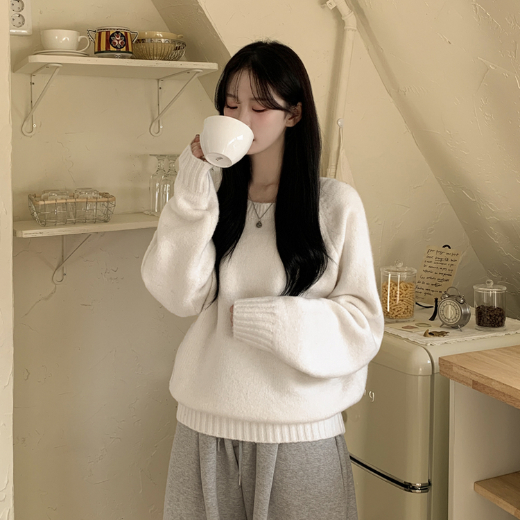 시보리 짱짱한 왕도톰 오버핏 무지 울 아방핏 라운드니트 화이트