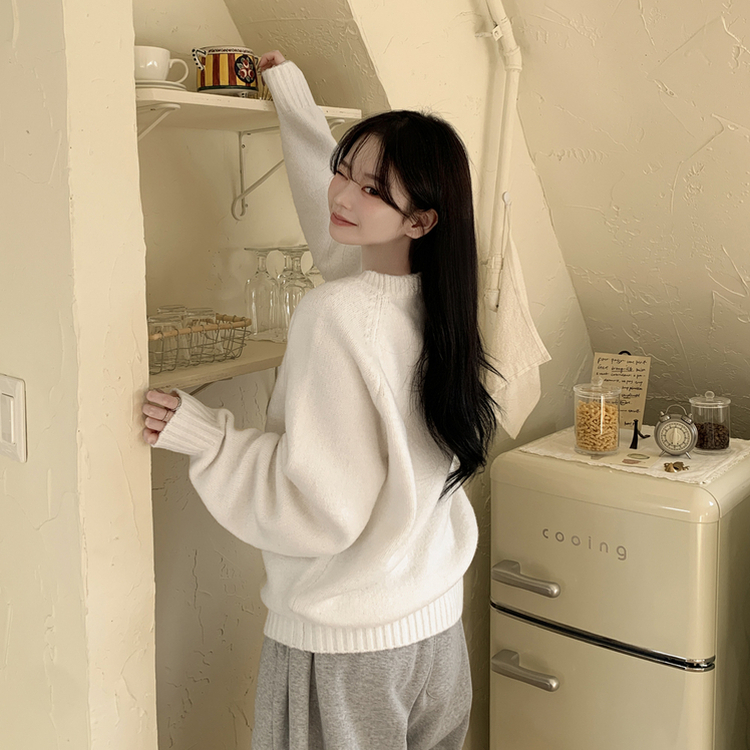 시보리 짱짱한 왕도톰 오버핏 무지 울 아방핏 라운드니트 화이트