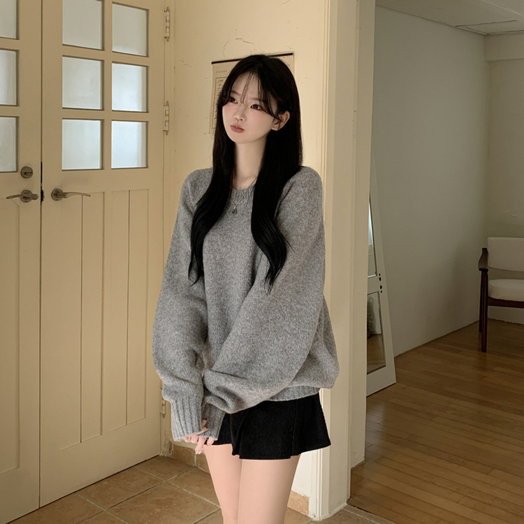 시보리 짱짱한 왕도톰 오버핏 무지 울 아방핏 라운드니트 그레이