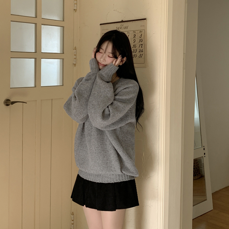 시보리 짱짱한 왕도톰 오버핏 무지 울 아방핏 라운드니트 그레이