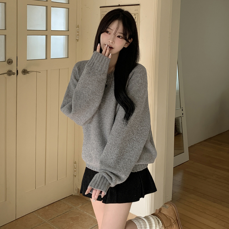 시보리 짱짱한 왕도톰 오버핏 무지 울 아방핏 라운드니트 그레이