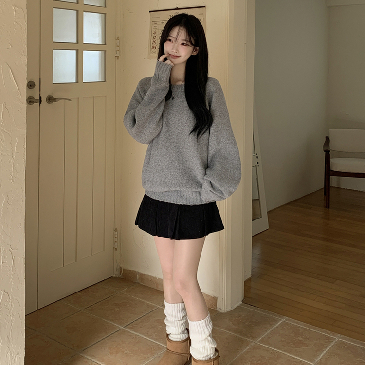 시보리 짱짱한 왕도톰 오버핏 무지 울 아방핏 라운드니트 그레이