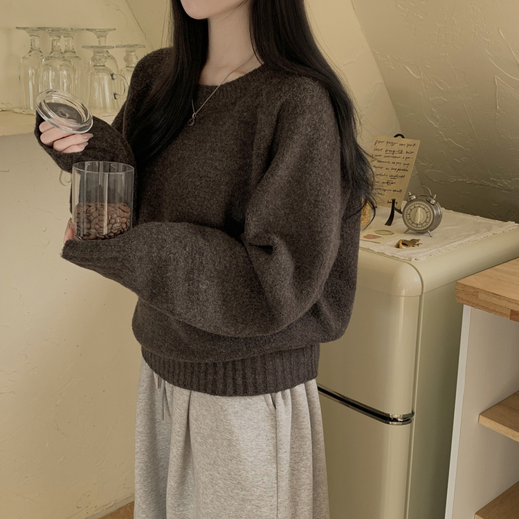 시보리 짱짱한 왕도톰 오버핏 무지 울 아방핏 라운드니트 딥브라운