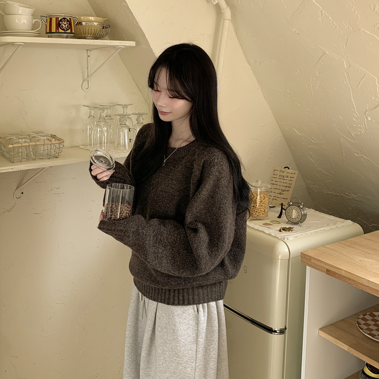 시보리 짱짱한 왕도톰 오버핏 무지 울 아방핏 라운드니트 딥브라운