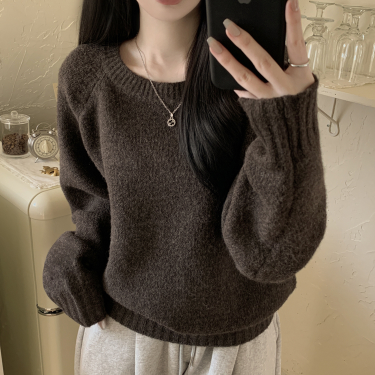 시보리 짱짱한 왕도톰 오버핏 무지 울 아방핏 라운드니트 딥브라운