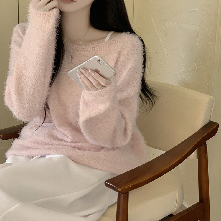 パステルアンゴラボートニット PINK