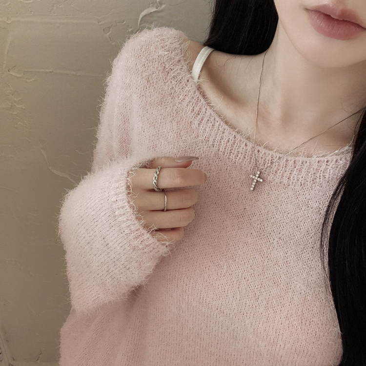 パステルアンゴラボートニット PINK