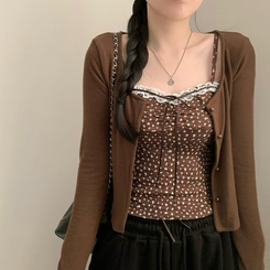 태리 잔꽃 나시 민소매 콩단추 크롭 라운드넥 가디건 세트 투피스 봄 봄옷 플라워 벚꽃 가을 가을옷 모리걸 브라운