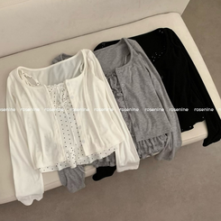 엘라 도트 캉캉 나시 크롭 긴팔 라운드넥 가디건 세트 투피스 봄 봄옷 벚꽃 모리걸 걸코어 봄 봄옷 가을 가을옷 땡땡이