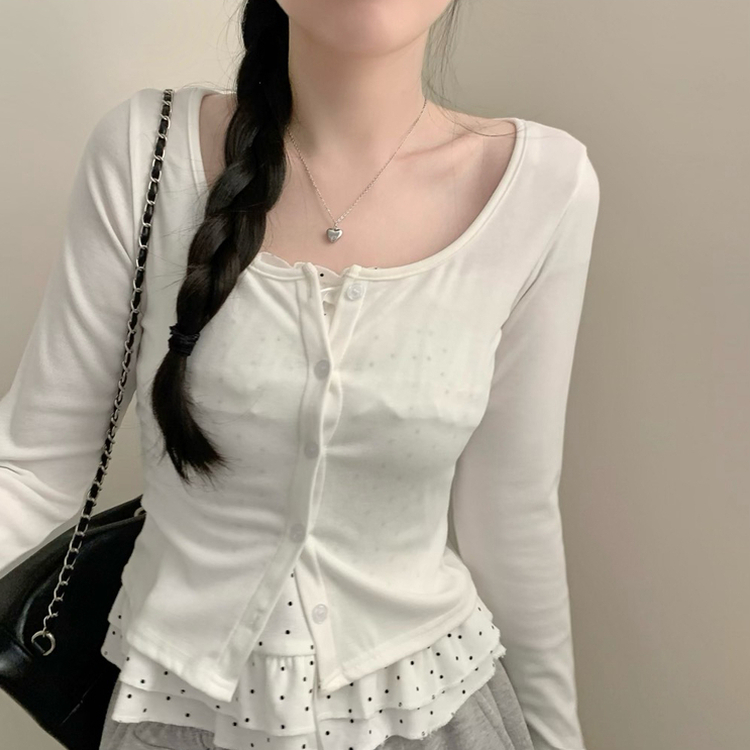 엘라 도트 캉캉 나시 크롭 긴팔 라운드넥 가디건 세트 투피스 봄 봄옷 벚꽃 모리걸 걸코어 봄 봄옷 가을 가을옷 땡땡이 화이트