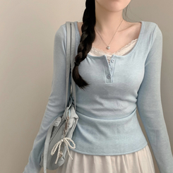 힐링 레이스 레이어드 상의 긴팔티 티셔츠 롱슬리브 모리걸 걸코어 여리 청순 봄 봄옷 가을 가을옷 벚꽃 데이트 리본 소라