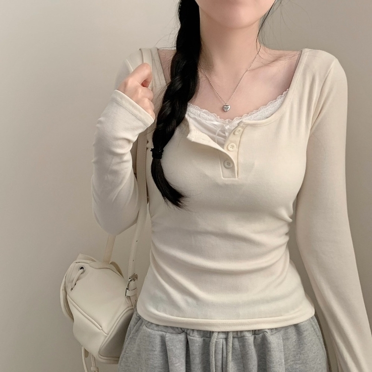 힐링 레이스 레이어드 상의 긴팔티 티셔츠 롱슬리브 모리걸 걸코어 여리 청순 봄 봄옷 가을 가을옷 벚꽃 데이트 리본 베이지