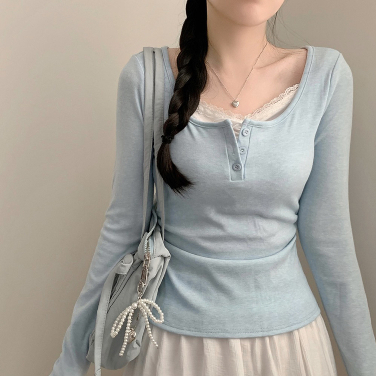 힐링 레이스 레이어드 상의 긴팔티 티셔츠 롱슬리브 모리걸 걸코어 여리 청순 봄 봄옷 가을 가을옷 벚꽃 데이트 리본 소라