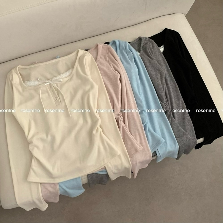힐링 레이스 레이어드 상의 긴팔티 티셔츠 롱슬리브 모리걸 걸코어 여리 청순 봄 봄옷 가을 가을옷 벚꽃 데이트 리본
