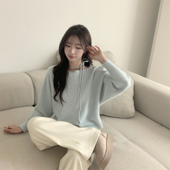 리본 초커 겨울 긴팔 울 니트 허리잘록 러블리 보트넥 긴팔티 페미닌 오프숄더 스트링 소라