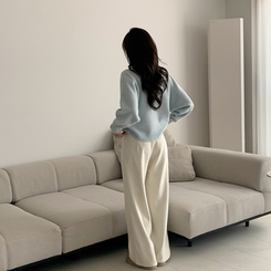 리본 초커 겨울 긴팔 울 니트 허리잘록 러블리 보트넥 긴팔티 페미닌 오프숄더 스트링 소라