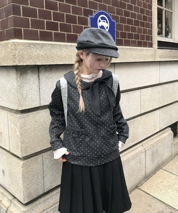 ドットリボンジップアップ CHARCOAL