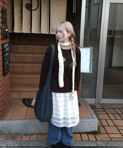 로망도트러플 쉬폰 스커트 아이보리