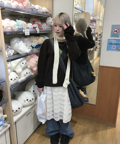 로망도트러플 쉬폰 스커트 아이보리