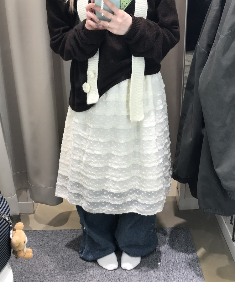 로망도트러플 쉬폰 스커트 아이보리