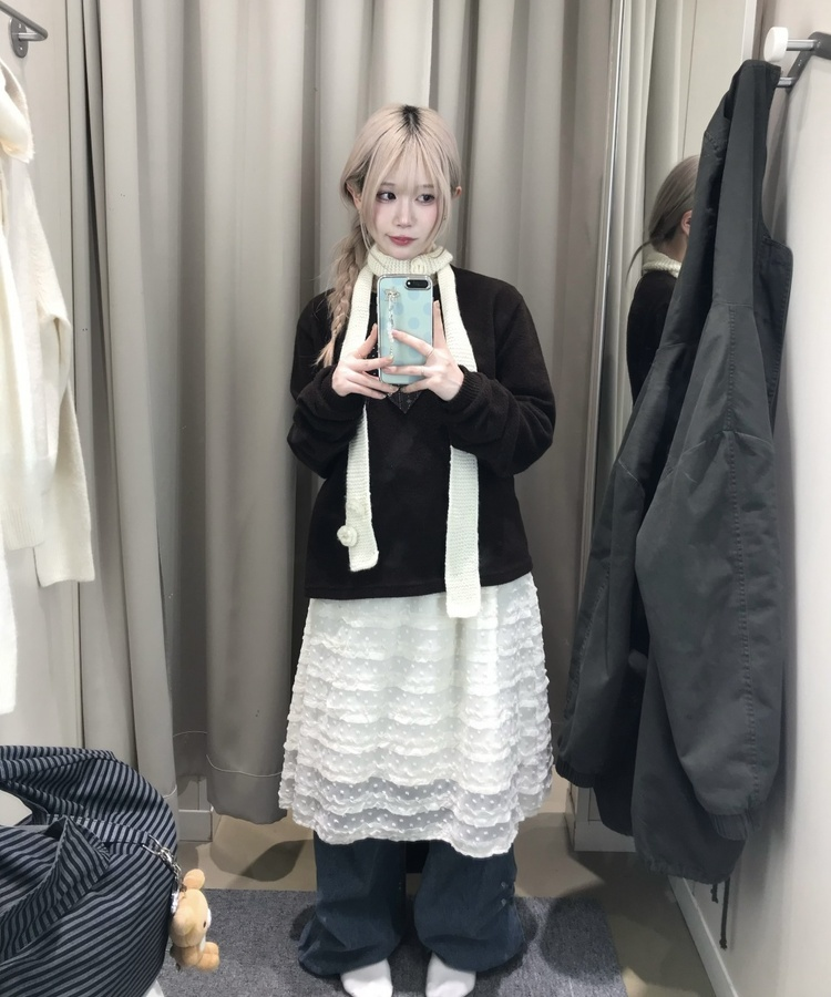 로망도트러플 쉬폰 스커트 아이보리