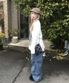 サイドリベットデニムワイドパンツ BLUE