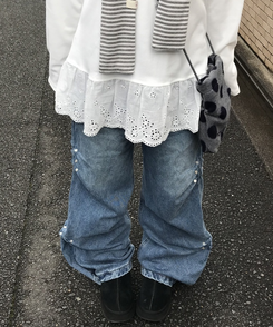 サイドリベットデニムワイドパンツ BLUE