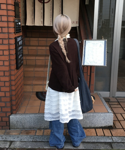 サイドリベットデニムワイドパンツ BLUE