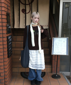 サイドリベットデニムワイドパンツ BLUE