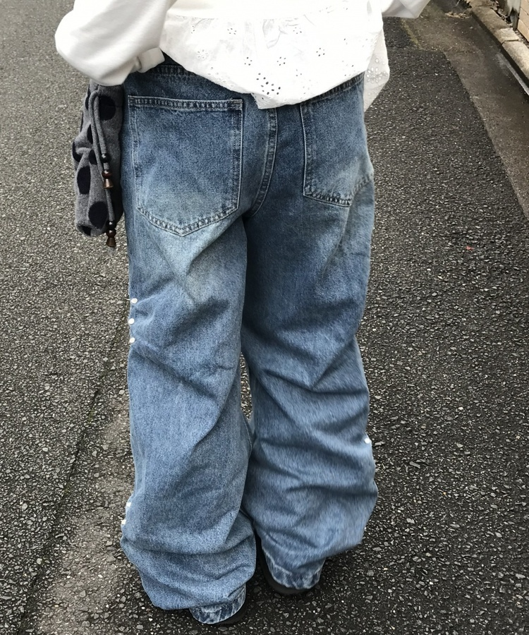 サイドリベットデニムワイドパンツ BLUE