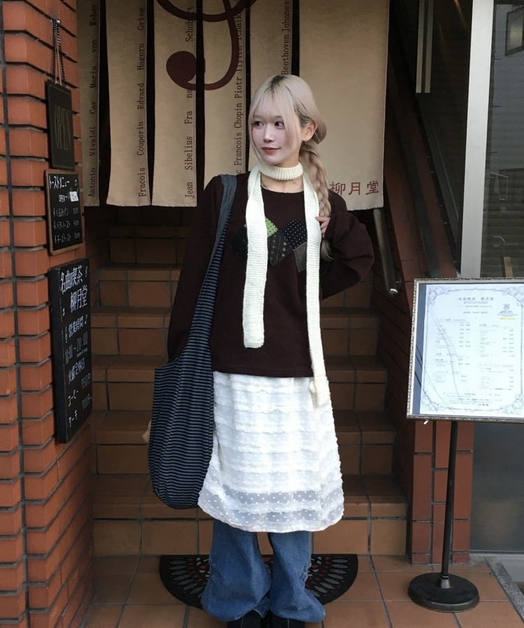 サイドリベットデニムワイドパンツ BLUE