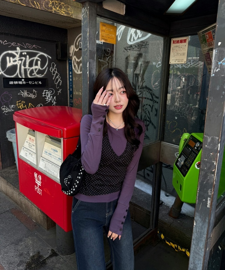 ドット柄レイヤードビスチェ BLACK