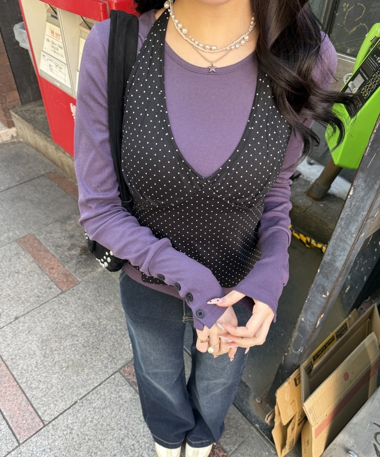 ドット柄レイヤードビスチェ BLACK
