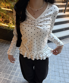 ドットフリルトップス WHITE