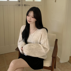 패치포인트 울 모헤어 보카시 브이넥 아방핏 꽈배기 울니트 무지개실 핑크니트 아이보리