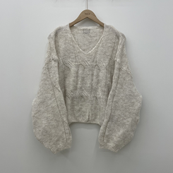 패치포인트 울 모헤어 보카시 브이넥 아방핏 꽈배기 울니트 무지개실 핑크니트