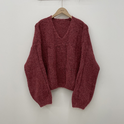 패치포인트 울 모헤어 보카시 브이넥 아방핏 꽈배기 울니트 무지개실 핑크니트