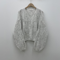 패치포인트 울 모헤어 보카시 브이넥 아방핏 꽈배기 울니트 무지개실 핑크니트