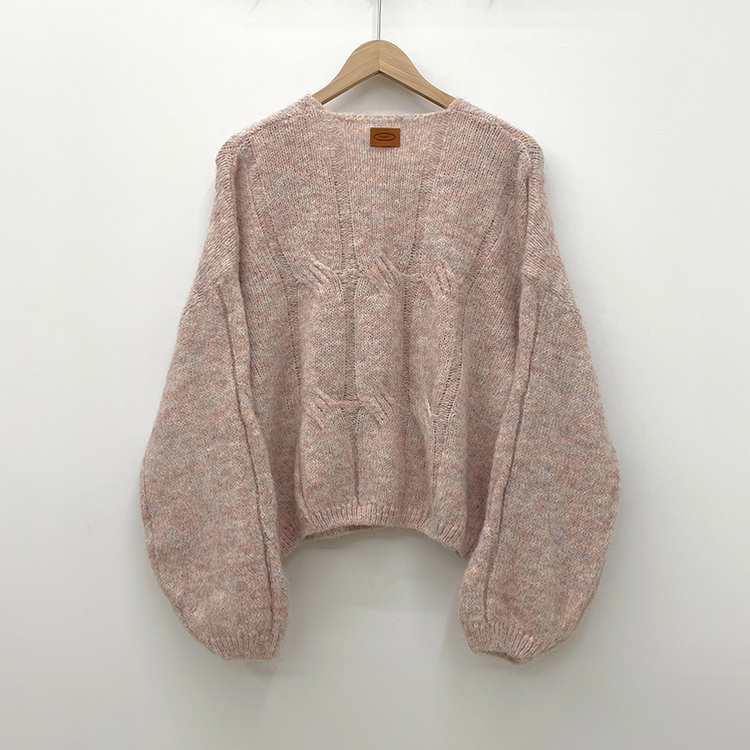 패치포인트 울 모헤어 보카시 브이넥 아방핏 꽈배기 울니트 무지개실 핑크니트