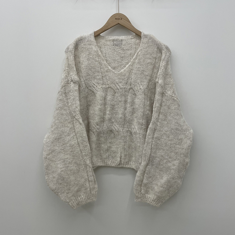 패치포인트 울 모헤어 보카시 브이넥 아방핏 꽈배기 울니트 무지개실 핑크니트