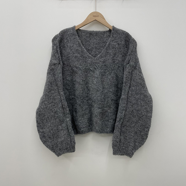 패치포인트 울 모헤어 보카시 브이넥 아방핏 꽈배기 울니트 무지개실 핑크니트