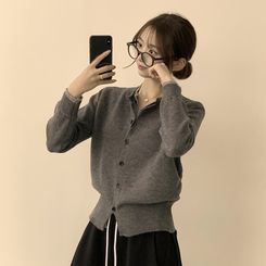 풀하우스 라운드 레이어드아방핏 겨울 긴팔 버튼 니트 가디건 오버핏 아우터 먹색