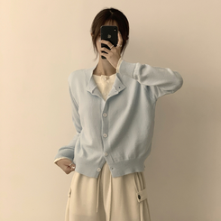 풀하우스 라운드 레이어드아방핏 겨울 긴팔 버튼 니트 가디건 오버핏 아우터 소라