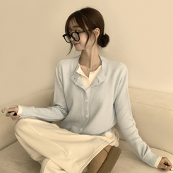 풀하우스 라운드 레이어드아방핏 겨울 긴팔 버튼 니트 가디건 오버핏 아우터 소라