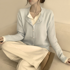 풀하우스 라운드 레이어드아방핏 겨울 긴팔 버튼 니트 가디건 오버핏 아우터 소라