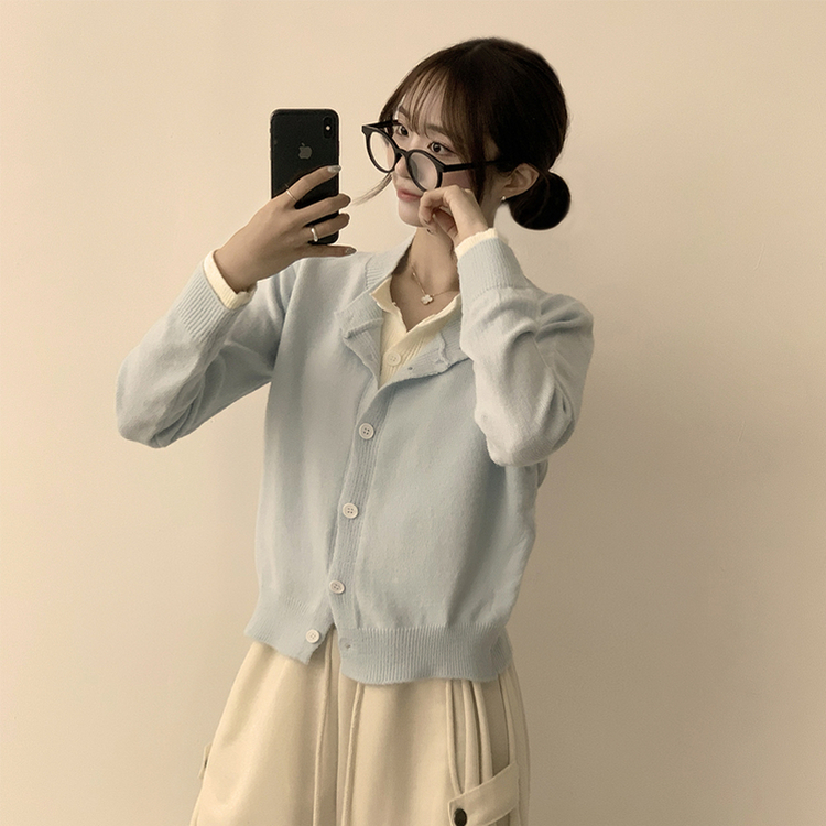 풀하우스 라운드 레이어드아방핏 겨울 긴팔 버튼 니트 가디건 오버핏 아우터 소라