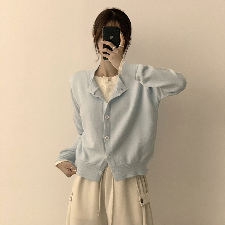 풀하우스 라운드 레이어드아방핏 겨울 긴팔 버튼 니트 가디건 오버핏 아우터 소라