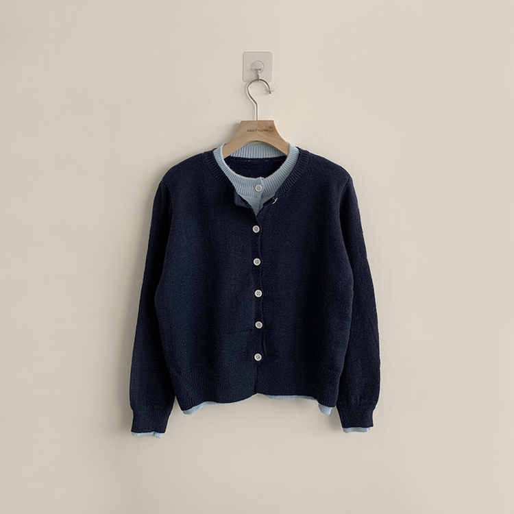 풀하우스 라운드 레이어드아방핏 겨울 긴팔 버튼 니트 가디건 오버핏 아우터