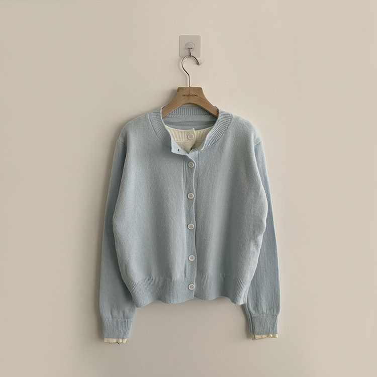 풀하우스 라운드 레이어드아방핏 겨울 긴팔 버튼 니트 가디건 오버핏 아우터